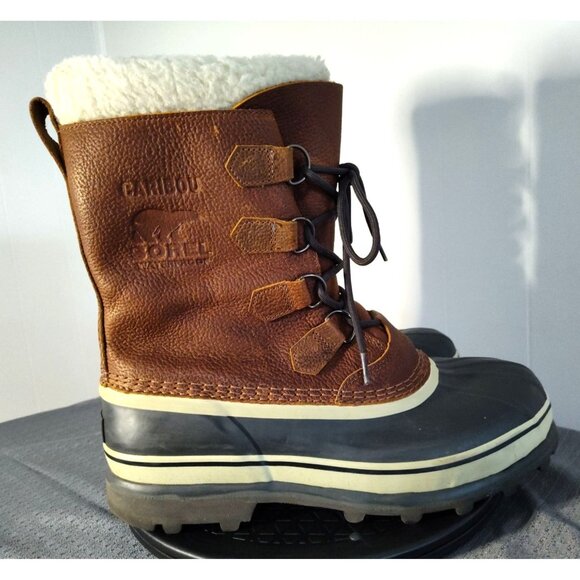 Sorel Men's Caribou WL Sherpa Boot Size 10 Tobacco Brown Waterproof Leather - Picture 1 of 16